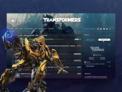 Transformers Movies on Reddit autobot board bumblebee css forum integration logo movies reddit redesign robot transformers ui ux web