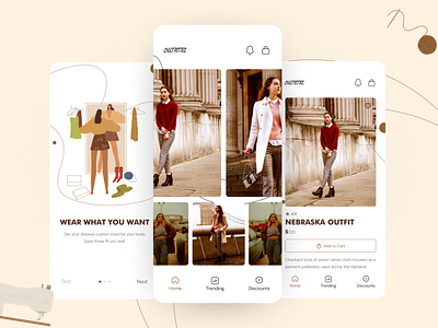 Outfitta - Customized Outfit Store app app design clean clean app clean ui dress app ecommerce app ecommerce store illustration mobile outfit ui design ux vintage vintage ui