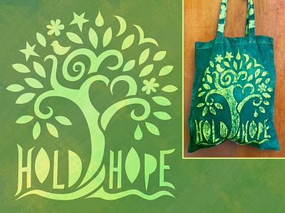 Hold Hope Tote Design graphic design hope icon stencil textile image tote bag design tree vector