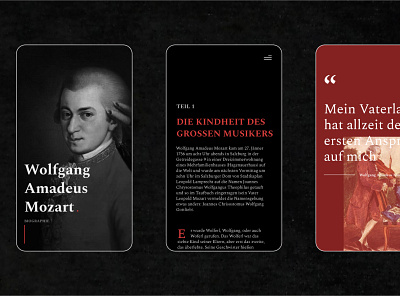 An application that tells the biography of Mozart branding design minimal typography ui vector web webdesign