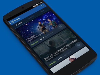 Browse Events on Android android browse events seatgeek track