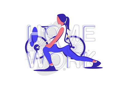 HOME WORK bike character character design clean coreldraw fitness flat girl homework ilustration ilustration design minimal specialized stayhome vector vector art