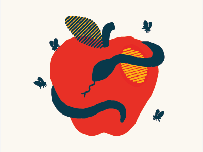 Bad Apple apple flies illustration poster primary colors snake