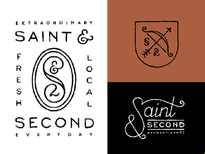 Saint & Second arrow crest custom hand drawn icon ligature logo script simple type