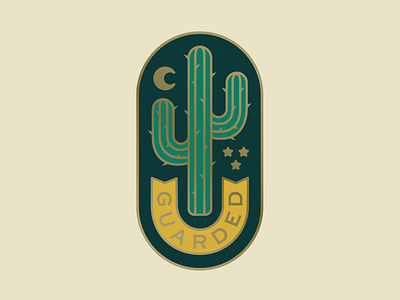 Guarded badge banner cactus desert design enamel pin icon illustration moon stars