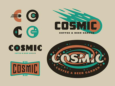 If you wish to make a logo, you must first invent the universe austin beer beer garden coffee cosmic galaxy icon illutration logo planet stars type