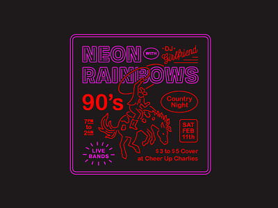 Neon Rainbows 90s neon country night dwight yoakam garth brooks poster reba sign two step