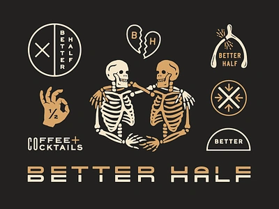 Better Half System badge branding cocktails coffee design heart logo overlay safari tan skeleton typography wishbone