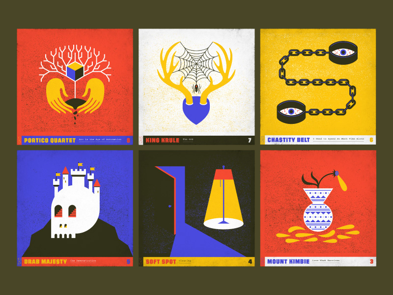 10x17 8 through 3 hands tree handcuffs lamp antlers flower skull music primary colors album art album design 10x17