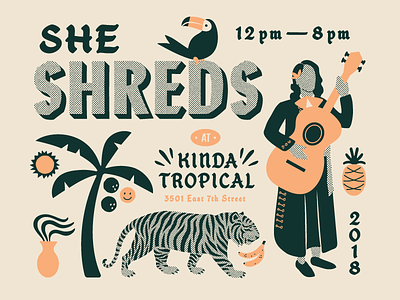 She Shreds female guitar palm tree pineapple plant she shreds showcase tiger toucan vase