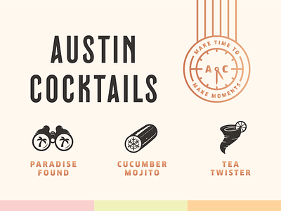Austin Cocktails 2 alcohol austin binoculars cocktails cucumber drinking icons palm tree tornado