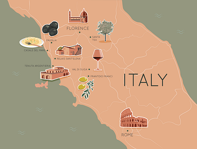 Italy Illustrated Map illustration illustrator map mapping