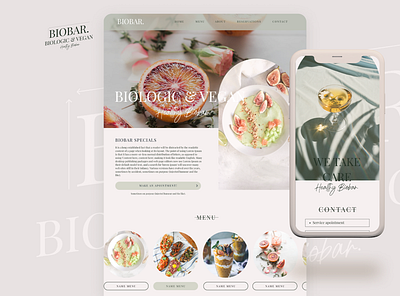 UI Design Biobar bio biobar café cocktail drinks food green leaf light mobile mobilefirst naturel pink restaurant soft uidesign userinterface ux webdesign website