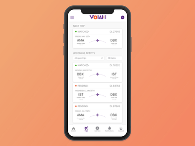Voiah - Pending Trips airports app branding design flights travel travel app ui