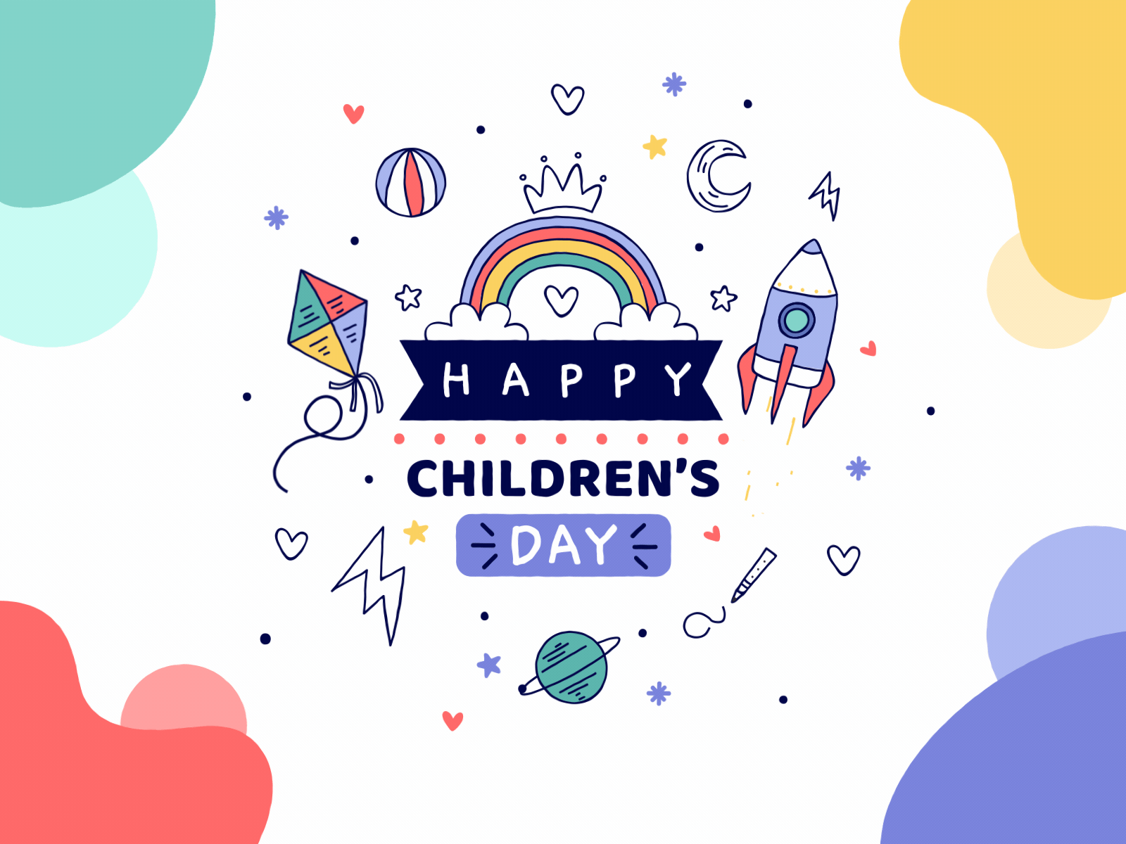 Happy Children's Day after effect animation ball blob child children crown cute dots drawing gif hand drawn heart icons illustration kite motion planet playful rocket
