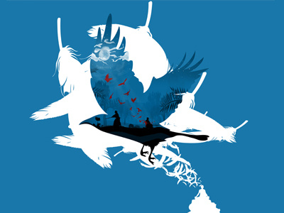 Bloody envoy artwork bloody crow dead feather fly illustration meditate pascal schmidt samurai schmydt vector