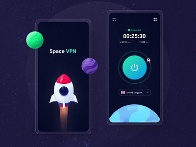 VPN App adobe app art design figma galaxy graphic design icon illustration logo planet procreate proxy space ui uiux ux vector vpn app
