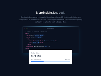 Code snippet for landing page code code snippet dashboard gradient kpi card landing page react tailwind teaser page