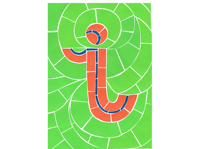 Letter I bright collage green hand lettering illustration lettering letters mosaic orange paper pieces