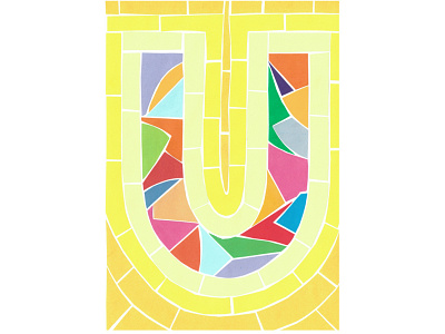 Letter U bright collage gaudi hand lettering horseshoe illustration lettering letters mosaic paper pieces yellow