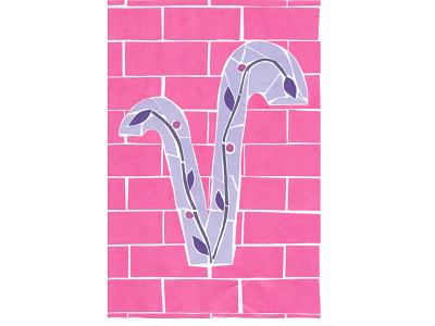 Letter V brick bright collage hand lettering illustration lettering letters mosaic paper pieces pink purple