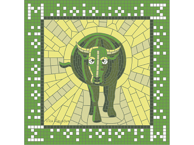 М for March (Calendar 2021) 2021 2021 calendar bright bull calendar collage glance green illustration march mosaic ox pieces russian spring square sun sunny yellow