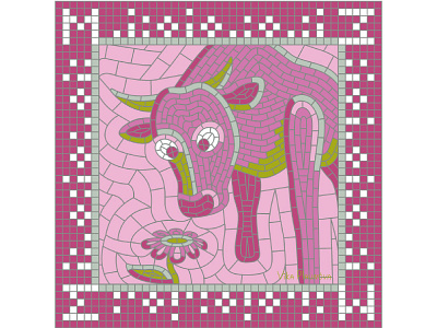 М for May (Calendar 2021) 2021 2021 calendar bright bull calendar collage flower glance illustration may mosaic ox pieces pink russian sniff spring square