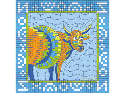 И for July (Calendar 2021) 2021 2021 calendar animal bright bull calendar collage colorful illustration july lifebelt mosaic ox pieces russian sea square summer swimming waves