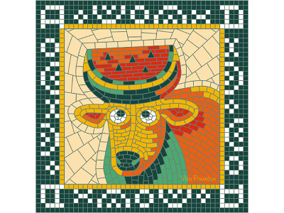 A for August (Calendar 2021) 2021 2021 calendar animal august bright bull calendar character collage glance horns illustration juicy mosaic ox pieces russian square summer watermelon