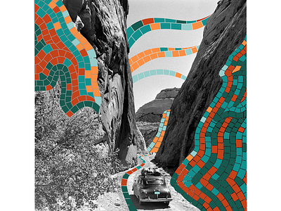 Mosaic reality america black and white bright canyon collage collage art collage digital collage maker desert illustration mosaic mountain old car path photo pieces road road trip usa utah