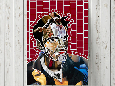 Tarantino mosaic poster collage director head human inter interior man mosaic movie movieposter movieshot pieces portrait poster red tarantino vector illustration vector mosaic