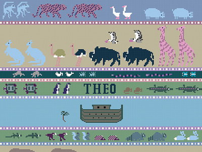 Theo's Ark animals art design illustration illustrator minimal noahsark patchwork pixel poster