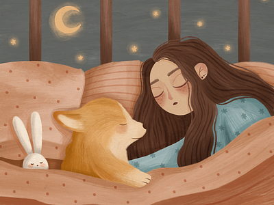 DREAM brand children children illustration corgi cozy cute dog girl illustration sleep