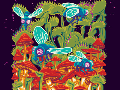 Magical Madness british columbia design digital illustration fly freelance fungi illustration illustrator magic mushrooms nature surreal vector venus flytrap