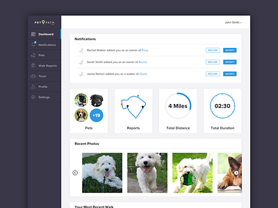 PetPath Dashboard apps dashboard dog interface joe norton pet path savvy user walking web