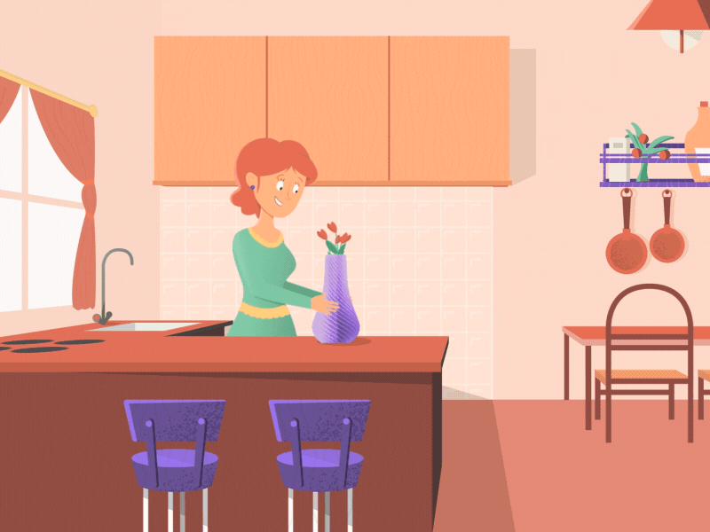 Delivery at home box character home house house animation kitchen mother room sunset truck