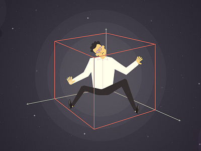 Trapped in 3D 3d box cage character character man illustration mime perspective space square trapped universe
