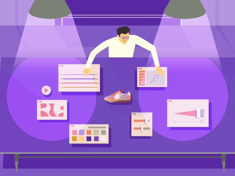 Agency desk agency animation character designer desk desk animation gif illustration purple shoe table workdesk