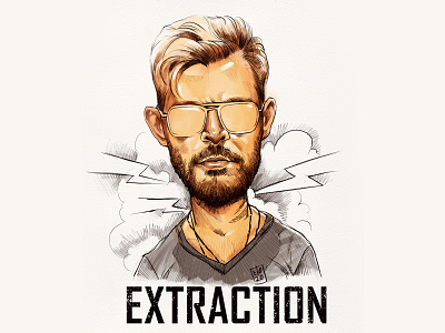 Caricature of Chris Hemsworth from the movie Extraction