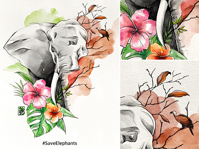 Save Elephants - Endangered Species digital watercolor elo elocaricatures elodrawz illustration ipadpro photoshop procreate wacom wacom cintiq watercolour