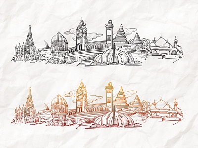 Chennai Landmarks - Sketch chennai chennai landmarks elo elocaricatures illustration