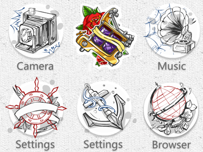 NEW-old school button icon illustration interface old pencil prototype school sketch tattoo ui