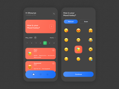 Mood Tracker App UI app design calender design modern mood moody tracker ui ui design ux design