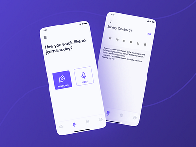 Journal App UI Design app design application brain branding colors design journal journal design journal ui journaling app mental health modern ui ui design voice voice ui