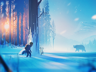 The Girl and the Bear bear concept art environment forest girl illustration snow