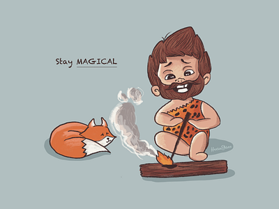 Stay magical 2021 2021 calendar artist chalkart cute illustration early man fire fireart fox illustration illustration design magic magical pebble rock