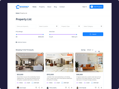 Real Estate Property List page box list property property list real estate trendy design uiux user intreface