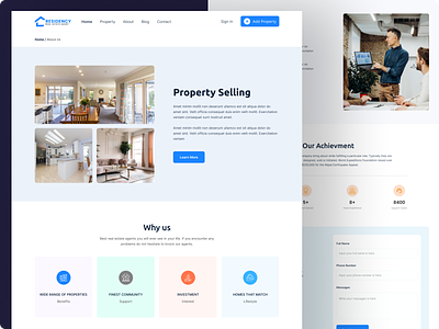 Real Estate About Us page about us achievement contact creative landing page our mission our vision real estate about us ui ux why us