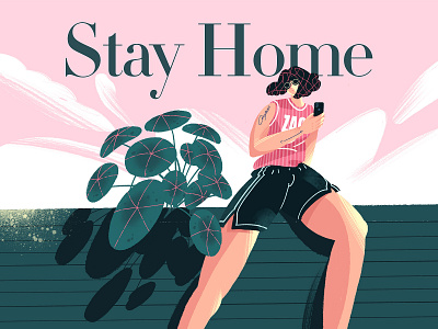 stay home 2d art design flat girl home illustration procreate stayhome summer