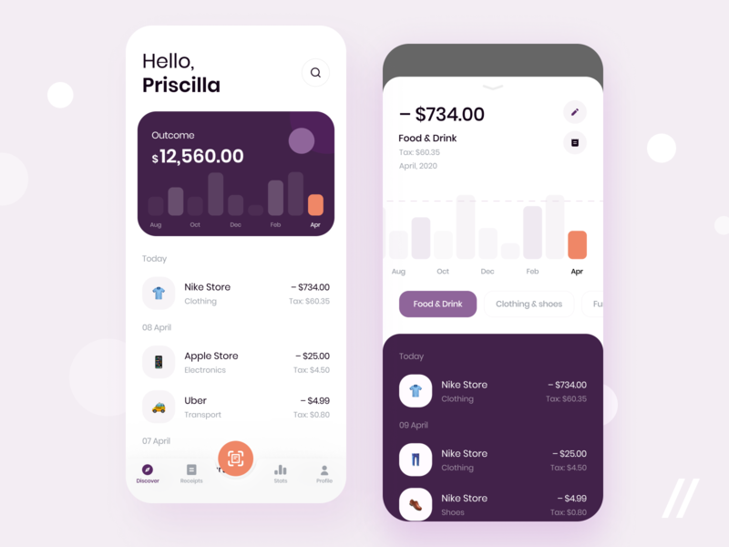 Expense Tracker App app banking design ewallet expense tracker income mobile mvp online outcome purrweb react native startup tracking ui ux